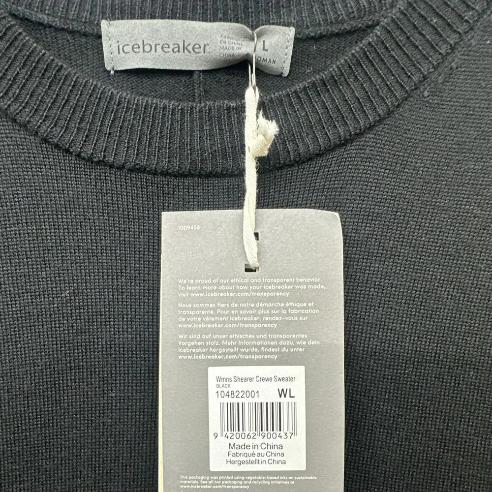 Icebreaker Shearer Crewe Sweater Women's L Black 100% Merino Wool Cozy - Picture 4 of 5